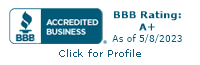 Better Business Bureau (BBB) | Accredited Business | BBB Rating: A+ | As of 5/8/2023 | Click for Profile